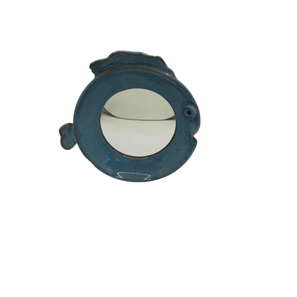 Fish-Shaped Blue Ceramic Wall Hanging Mirror
